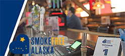 Alaska's Smokefree Workplace Law: Image of a restaurant with the 10/1/18 effective date circled on a calendar.