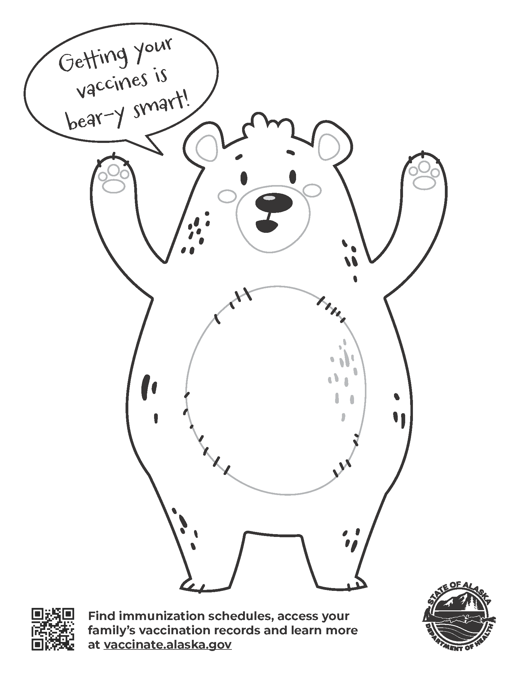 Getting your vaccines is bear-y smart! vaccination coloring sheet