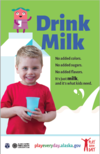 Smiling boy holding cup of milk. Drink milk. No added colors. No added sugars. No added flavors It’s just milk, and it’s what kids need.