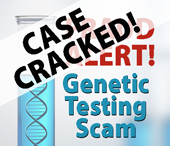 Fraud alert genetic testing graphic.