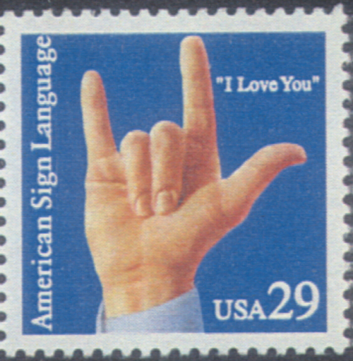 US Stamp depicting the ASL sign for I Love you