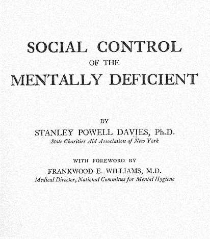 Book Cover "Social Control of the Mentally Deficient"