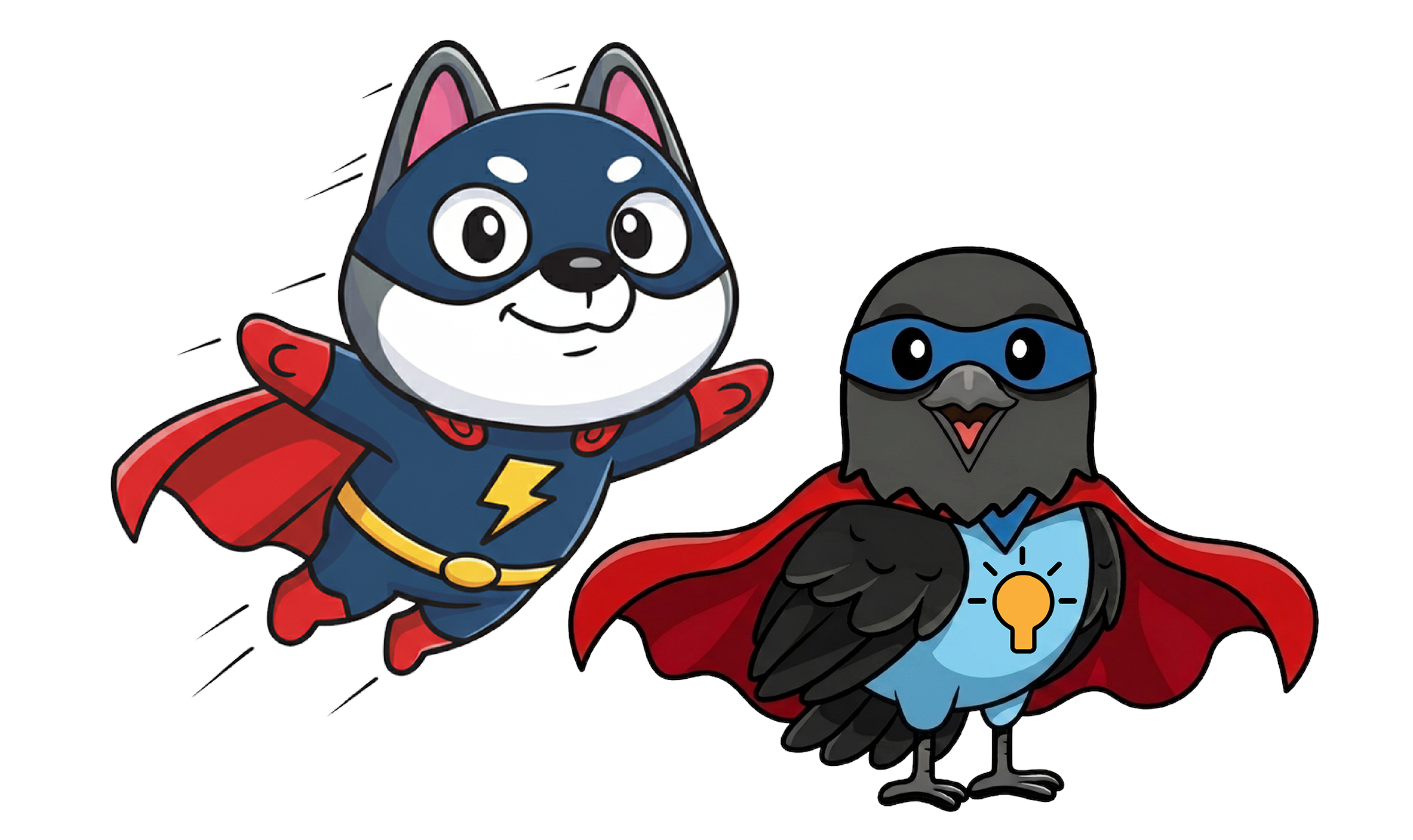 Hope the Husky and Jet the Raven dressed as a Super Heroes