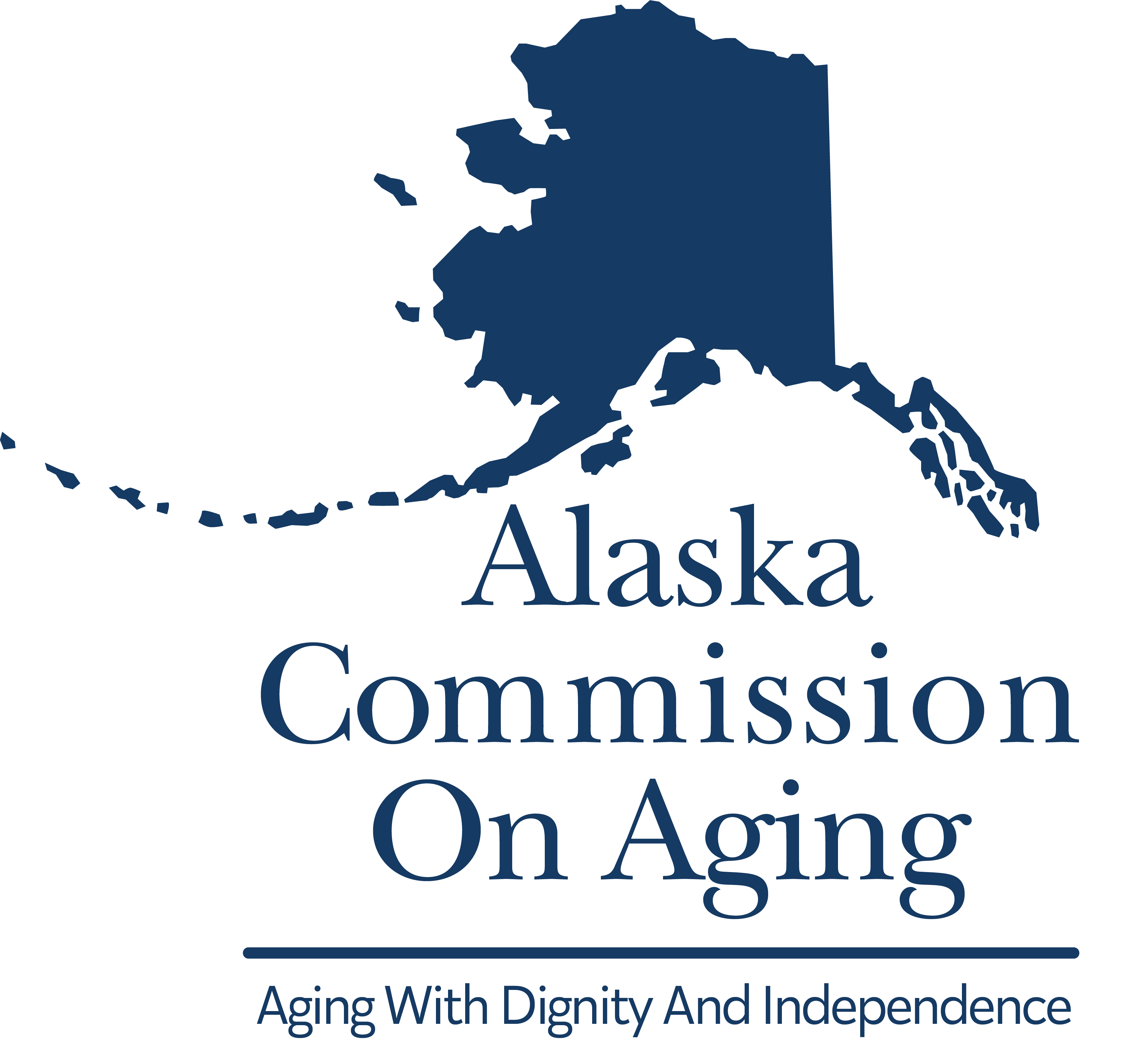 Alaska Commission on Aging logo with subheader reading "Aging With Dignity And Independence"