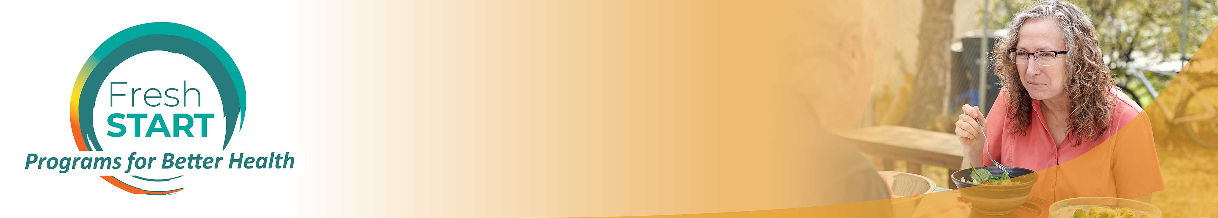 Fresh Start Programs for Better Health logo banner with image of an Alaska woman eating a healthy summer dinner on her deck.