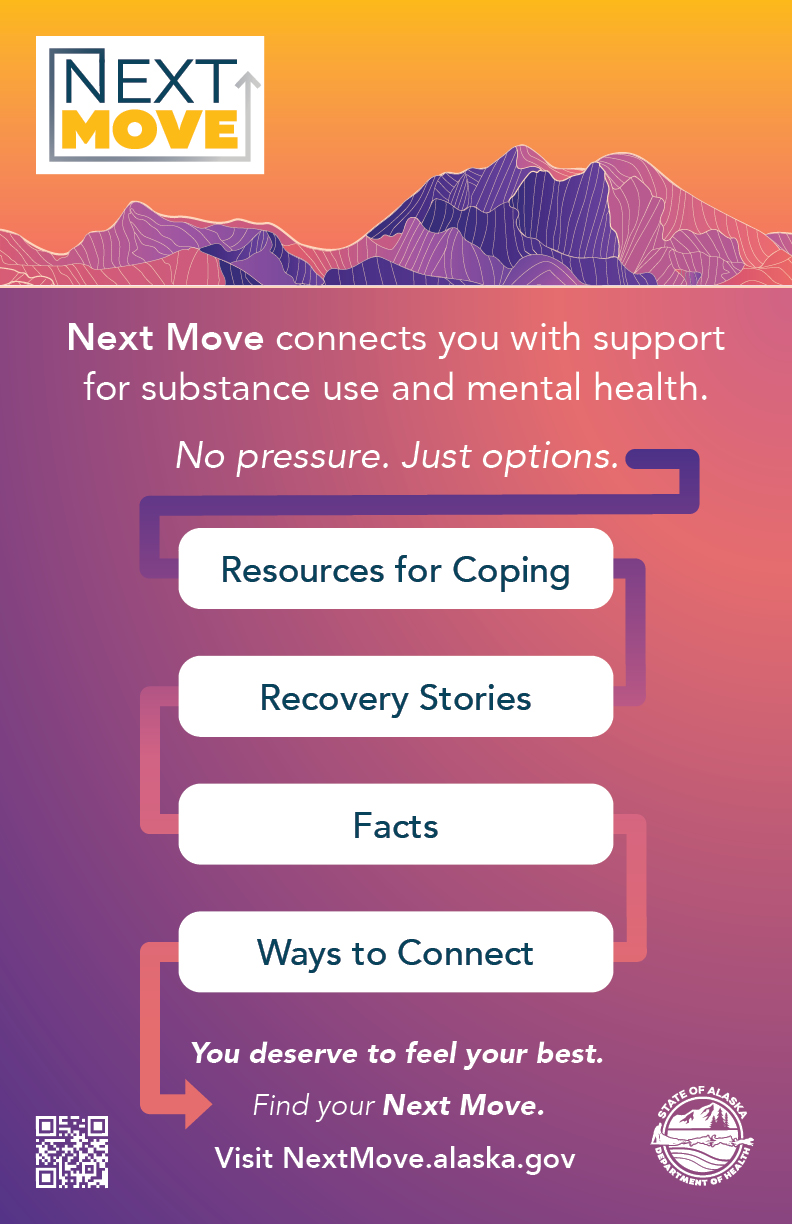 Next Move Poster, Next Move connects you with support for subtstance us and mental health. No pressure. Just options. 