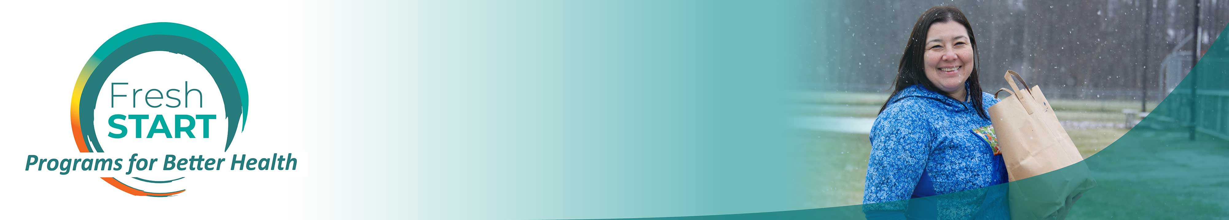 Fresh Start Programs for Better Health logo banner with image of an Alaska woman holding a grocery bag.