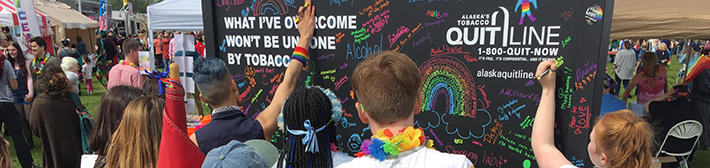 Alaska's Tobacco Quit Line, Quote board at Anchorage Color Run Event reads: What I've overcome won't be undone by Tobacco